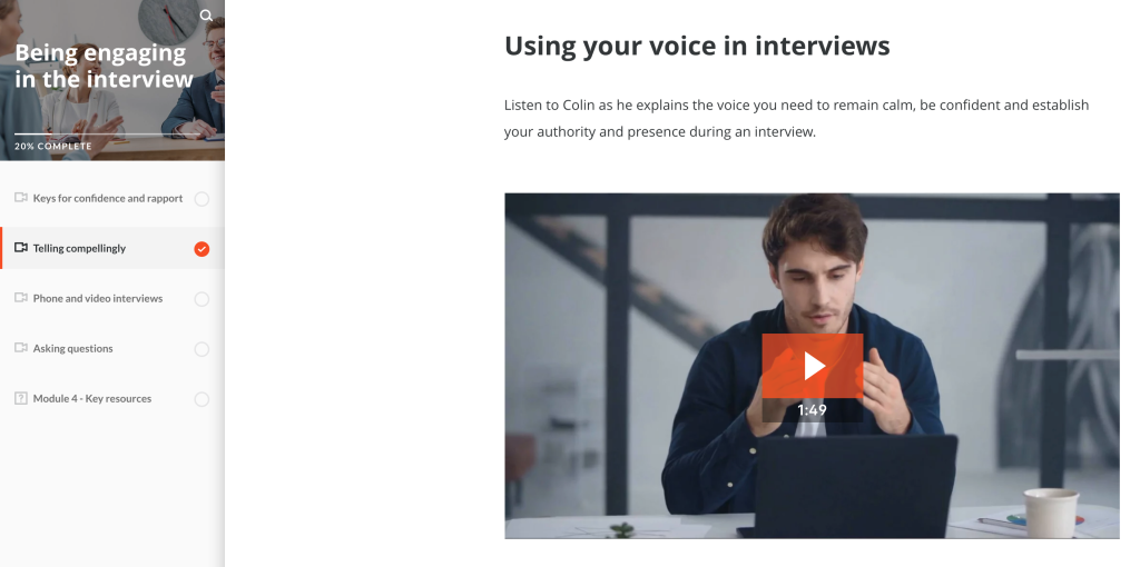 online job interview training course view of module 4