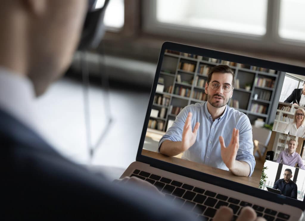 Virtual meeting man on virtual call