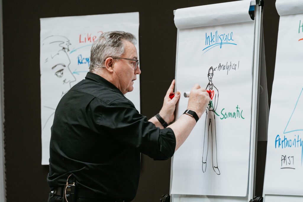 Colin drawing on flipchart